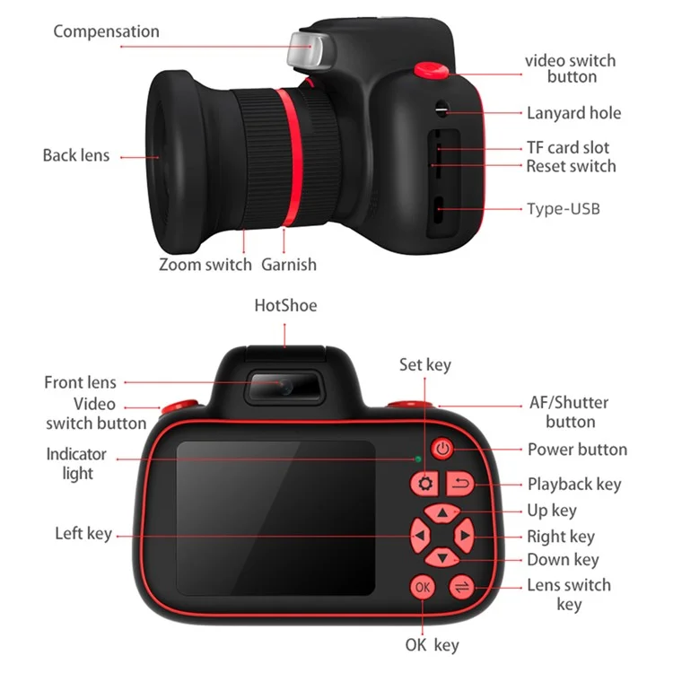 D6PRO Câmera Digital Zoom Dupla Lente 2.4 Polegadas 4K Gravador de Vídeo (Com Cartão TF de 32G + Leitor de Cartão)