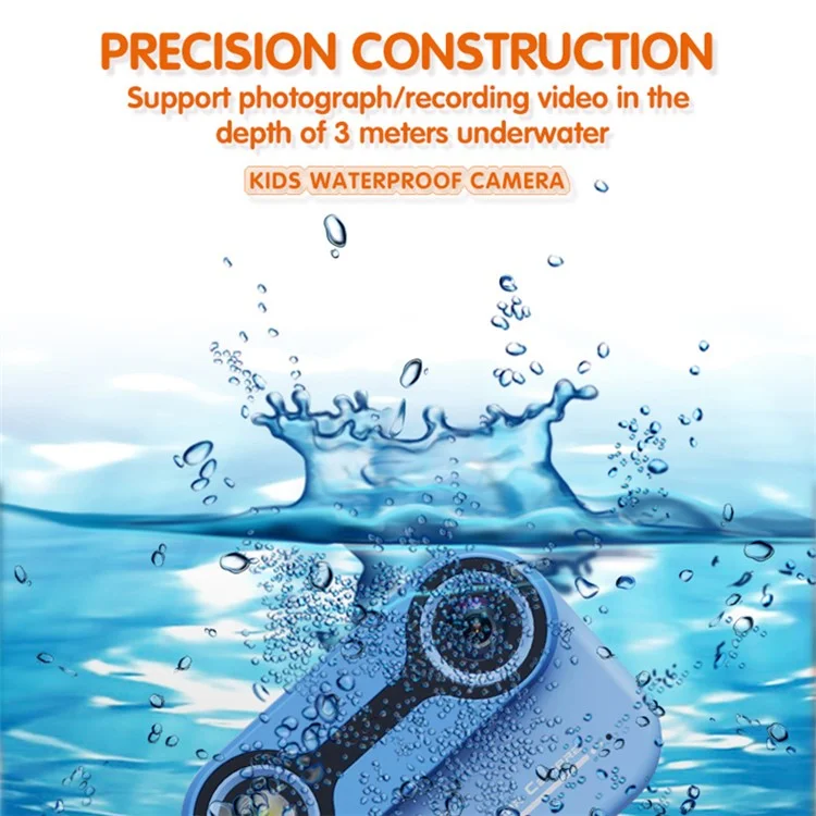 Cámara para niños D60 3m Underwater 2.4-Inch IPS Screen Dual Lens con linterna LED y botón SOS, sin trípode - Marrón