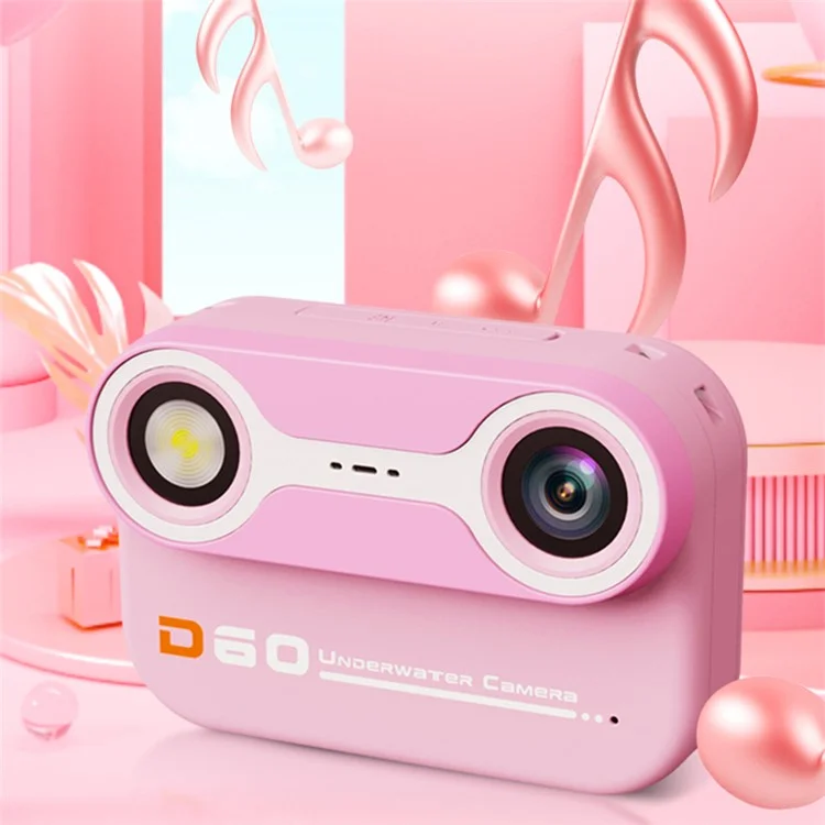 Cámara para niños D60 3m Underwater 2.4-Inch IPS Screen Dual Lens con linterna LED y botón SOS, sin trípode - Marrón