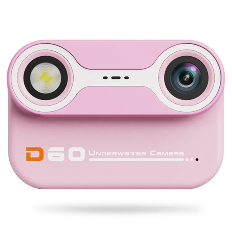 D60 3m Underwater 2.4-Inch IPS Screen Dual Lens Kids Camera with LED Flashlight and SOS Button, No Tripod - Pink