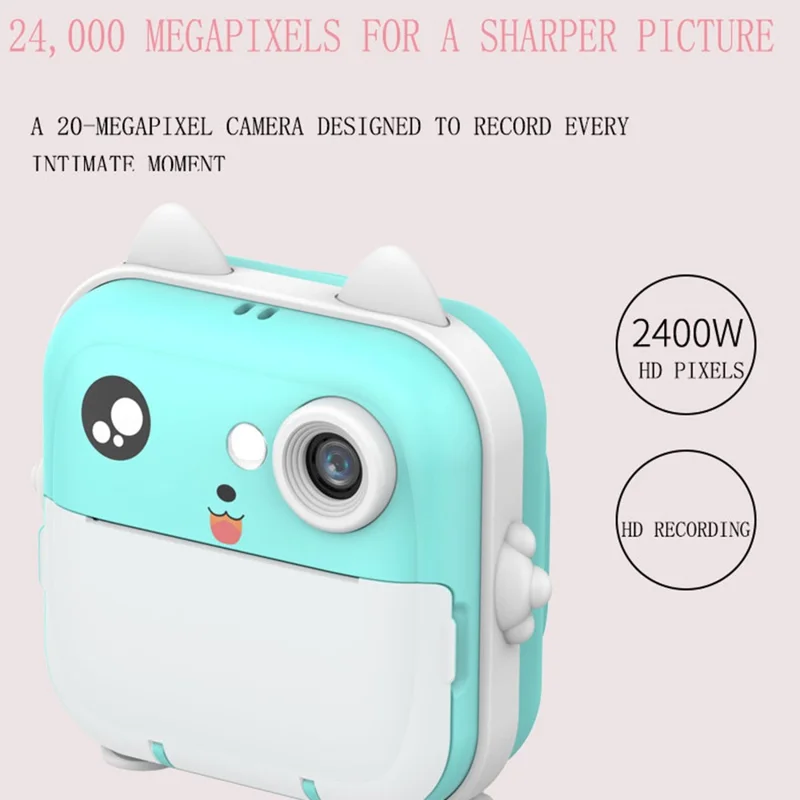 Q5 Portable HD Single-Lens Instant Camera Children Error Printer Camera with 32G Memory Card + Card Reader - Blue