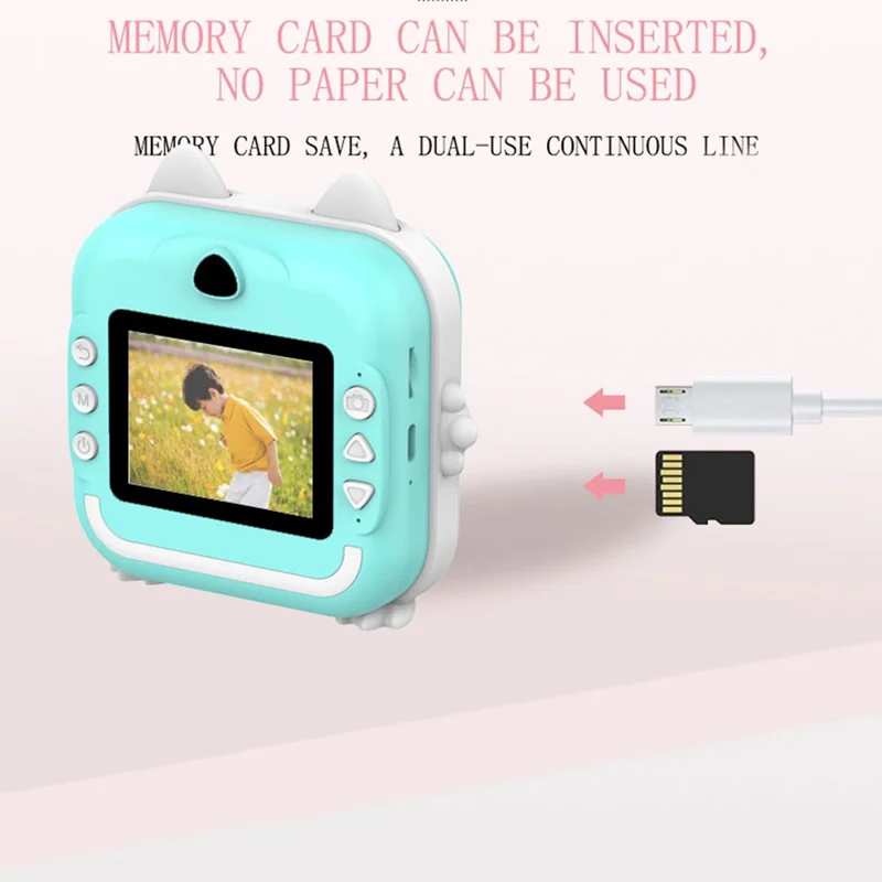 Q5 Portable HD Single-Lens Instant Camera Children Error Printer Camera with 32G Memory Card + Card Reader - Blue