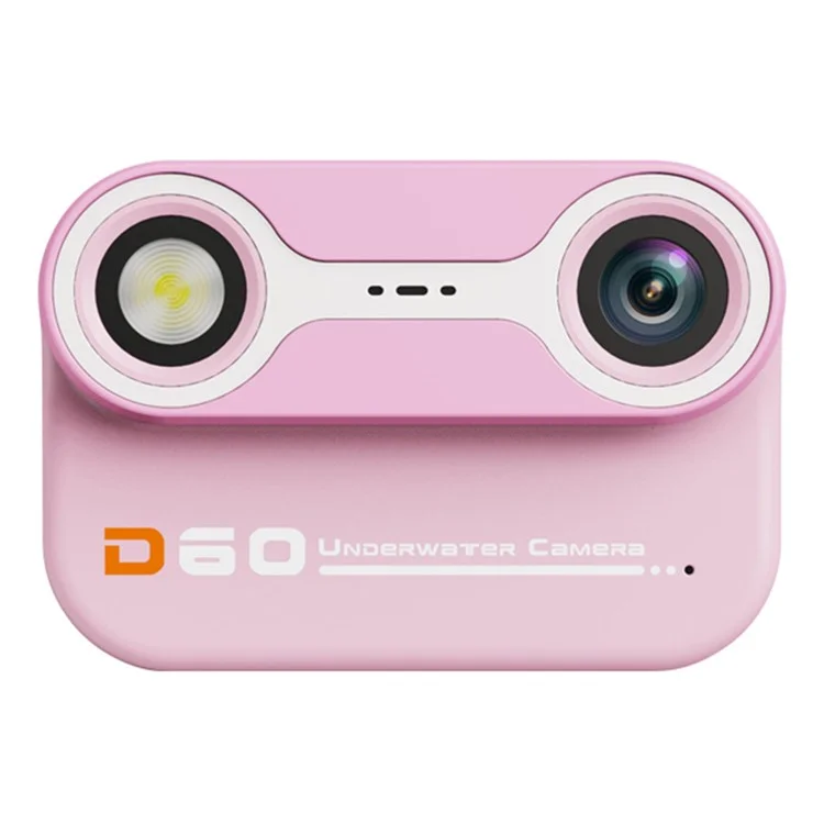 Câmera para Crianças D60 3m Subaquática com Tela IPS de 2,4 Polegadas, Lentes Duplas e Cartão de Memória de 32G + Leitor de Cartão, Sem Tripé - Rosa