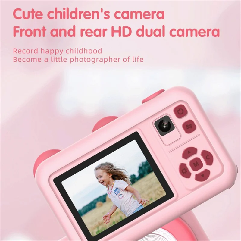 D32 2.0 Inch IPS Screen Dual Lens Mini Kids Camera Video Recorder with Tripod, with 32G Memory Card + Card Reader - Brown