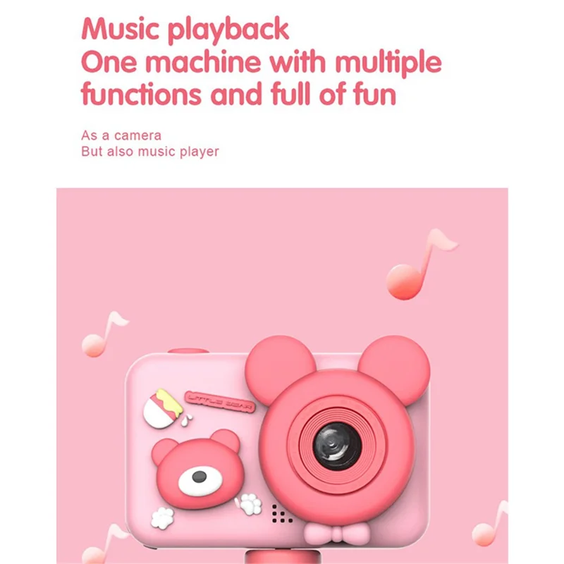 D32 2.0 Inch IPS Screen Dual Lens Mini Kids Camera Video Recorder with Tripod, with 32G Memory Card + Card Reader - Brown