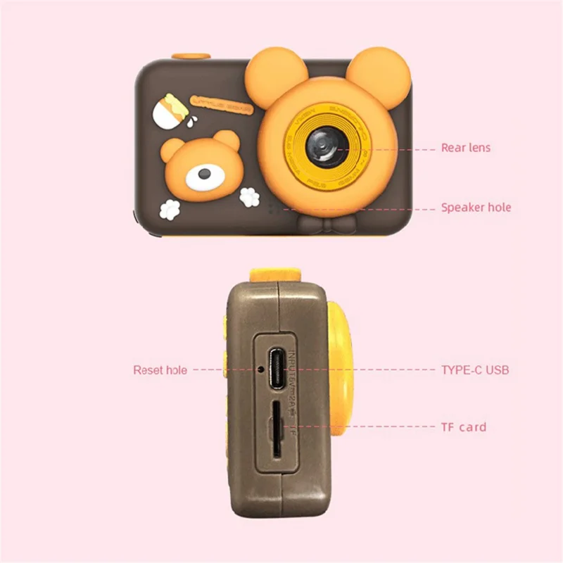 D32 2.0 Inch IPS Screen Dual Lens Mini Kids Camera Video Recorder with Tripod, with 32G Memory Card + Card Reader - Brown