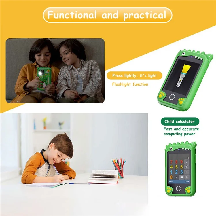 Cámara de juguete para niños con pantalla táctil de 2,8 pulgadas, lente doble y juegos incorporados - Dinosaurio azul