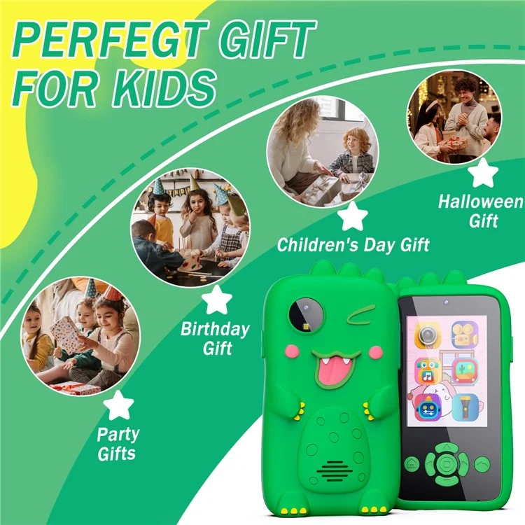 Z9 Teléfono de juguete para niños con pantalla IPS de 2,4 pulgadas HD, lentes duales y tarjeta de memoria de 32G - Unicornio rosa