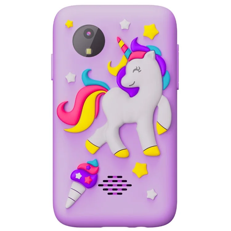 Z9 Teléfono de juguete para niños con pantalla IPS de 2,4 pulgadas HD, doble lente y diseño de animal de dibujos animados, con tarjeta de memoria de 32 GB - Unicornio púrpura