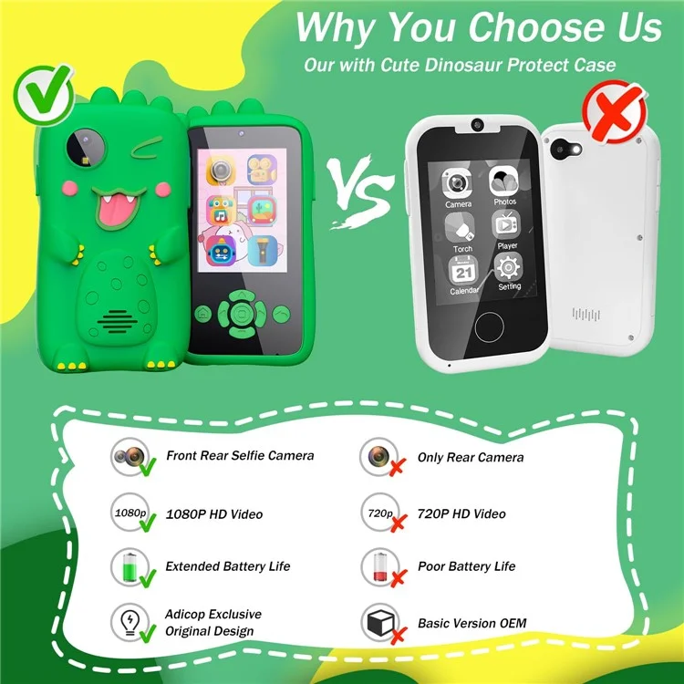 Z9 Teléfono de juguete para niños con pantalla IPS de 2,4 pulgadas HD, doble lente y diseño de animal de dibujos animados, con tarjeta de memoria de 32 GB - Unicornio púrpura