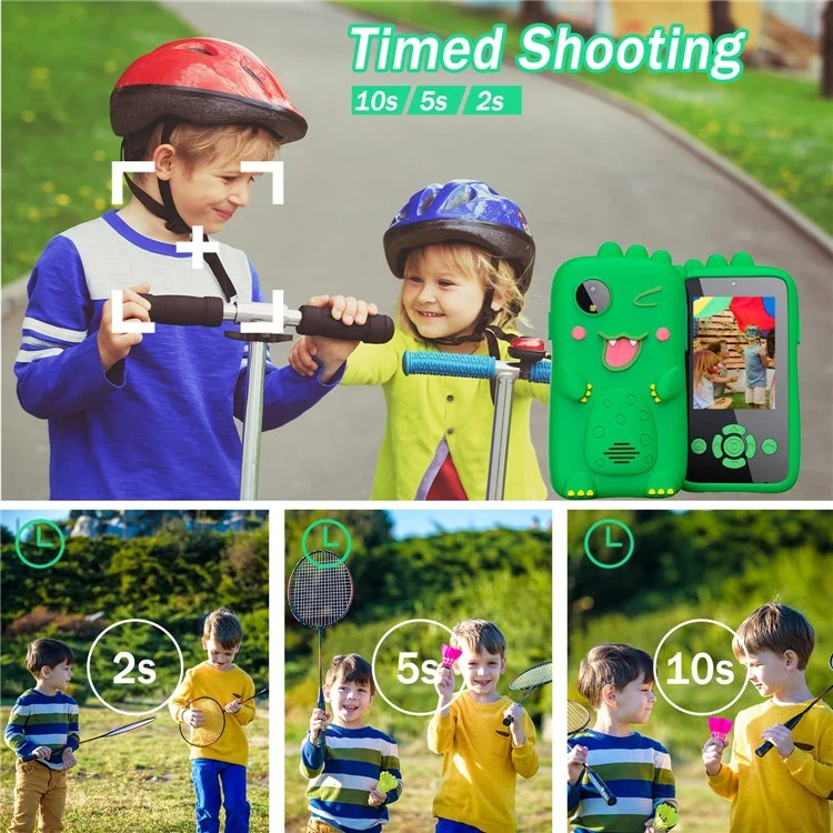 Z9 Teléfono de juguete para niños con pantalla IPS de 2,4 pulgadas HD, doble lente y diseño de animal de dibujos animados, con tarjeta de memoria de 32 GB - Unicornio púrpura