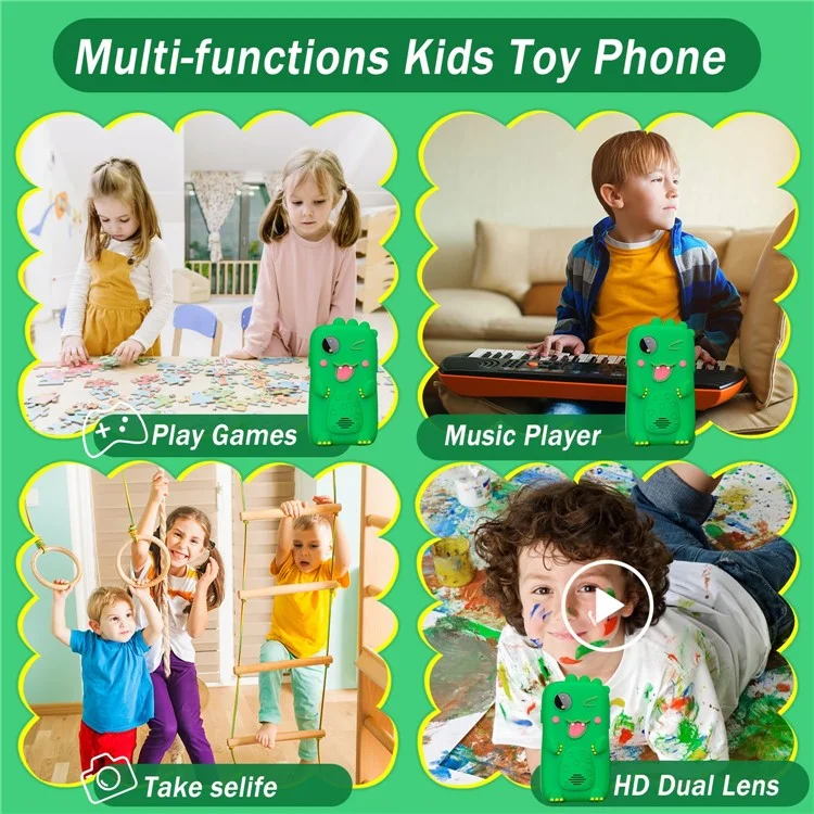 Z9 Teléfono de juguete para niños con pantalla IPS de 2,4 pulgadas HD, doble lente y diseño de animal de dibujos animados, con tarjeta de memoria de 32 GB - Unicornio púrpura