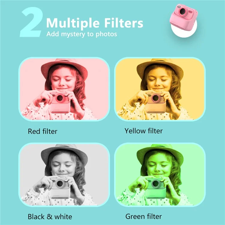 Cámara digital de fotos instantáneas P79 para niños, diversión y juegos, HD 1080P, doble lente, con tarjeta de memoria de 32 GB, color rosa