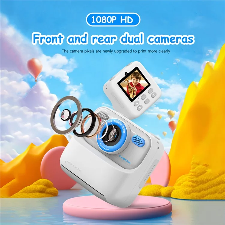Cámara digital de fotos instantáneas P79 para niños, diversión y juegos, HD 1080P, doble lente, con tarjeta de memoria de 32 GB, color rosa