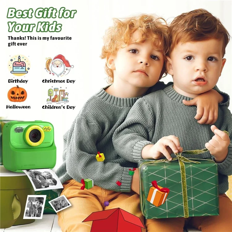 Cámara instantánea para niños P79 Juego divertido HD 1080P Cámara de doble objetivo con tarjeta de memoria de 32GB - Verde