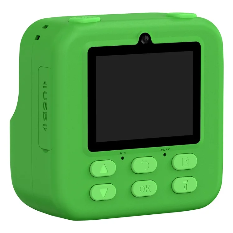 Cámara instantánea para niños P79 Juego divertido HD 1080P Cámara de doble objetivo con tarjeta de memoria de 32GB - Verde
