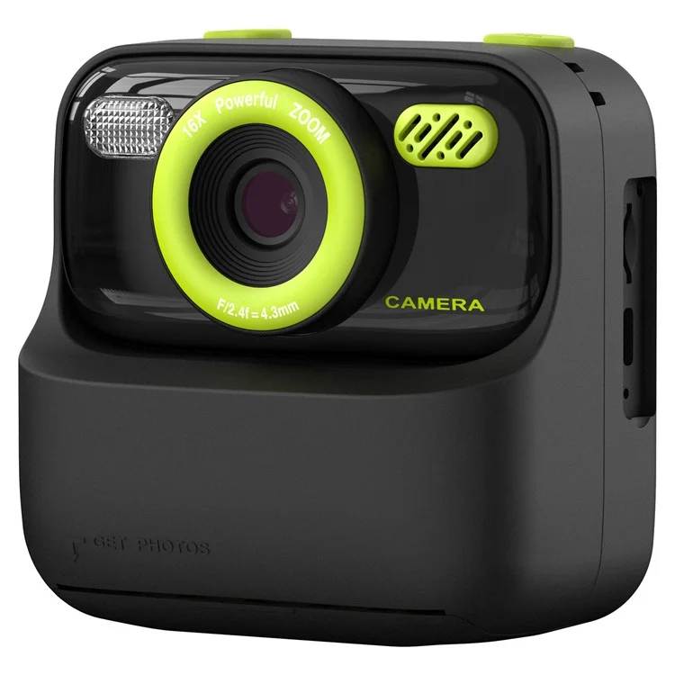 Cámara Digital Instantánea P79 para Niños con Juegos Divertidos, Doble Objetivo, HD 1080P y Tarjeta de Memoria de 32G - Negro / Verde