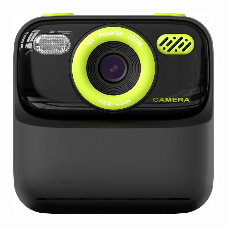 Cámara Digital Instantánea P79 para Niños con Juegos Divertidos, Doble Objetivo, HD 1080P y Tarjeta de Memoria de 32G - Negro / Verde