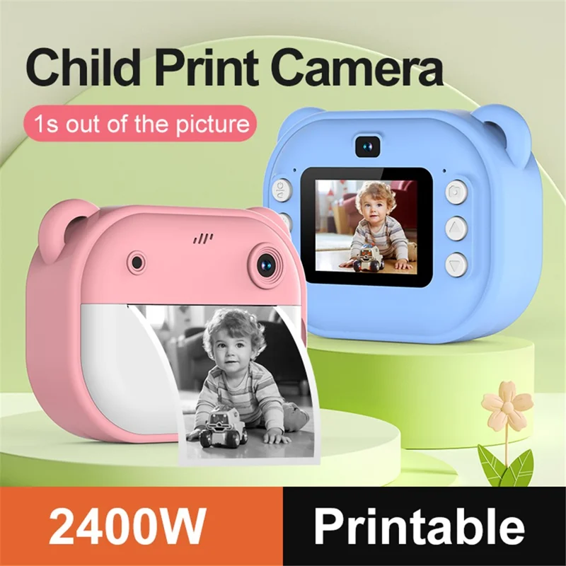 Y600 2.0-inch Screen Kids 24MP Instant Camera Thermal Printing Photo Printer with 32G TF Card + Card Reader - Pink