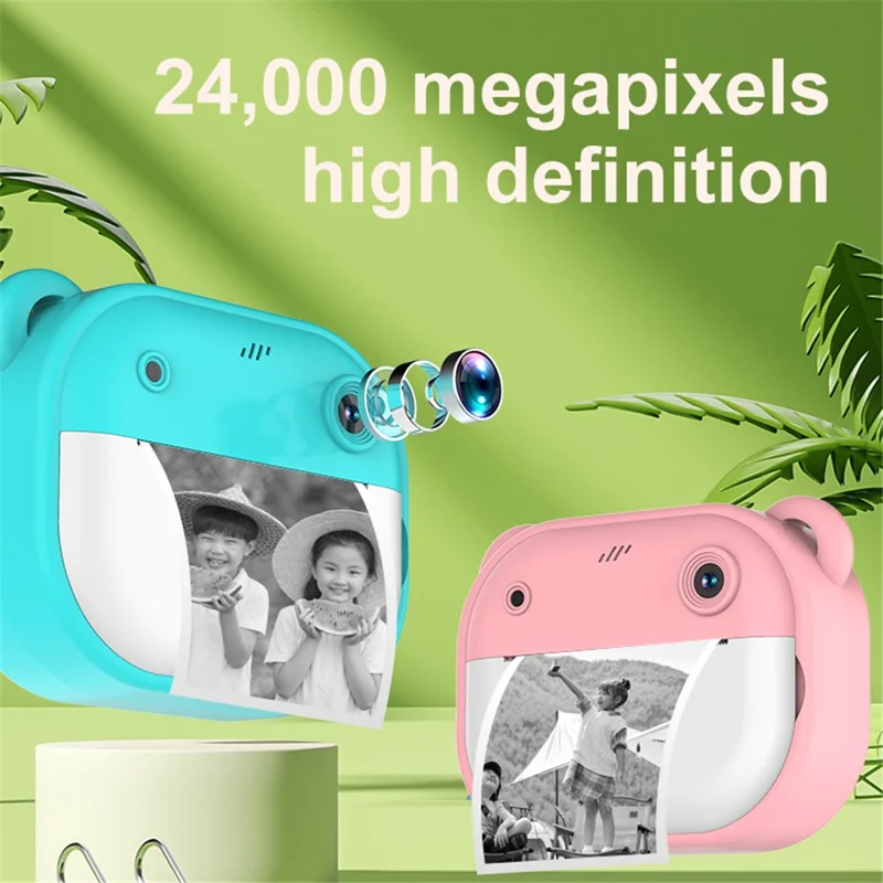 Y600 2.0-inch Screen Kids 24MP Instant Camera Thermal Printing Photo Printer with 32G TF Card + Card Reader - Pink
