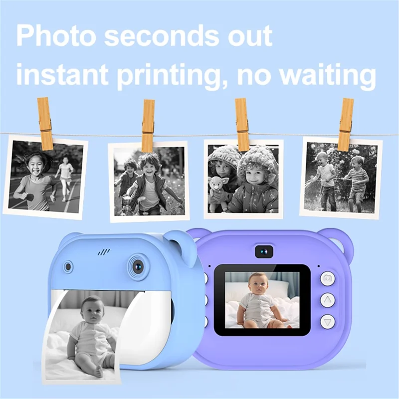 Y600 2.0-inch Screen Kids 24MP Instant Camera Thermal Printing Photo Printer with 32G TF Card + Card Reader - Blue