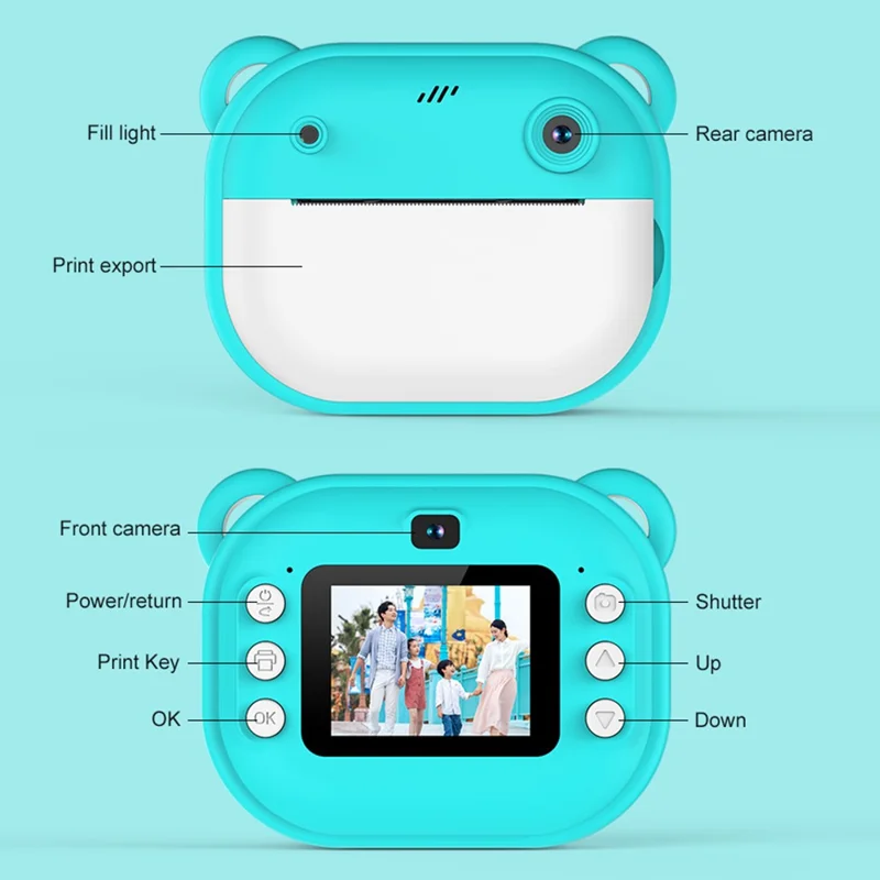 Y600 2.0-inch Screen Kids 24MP Instant Camera Thermal Printing Photo Printer with 32G TF Card + Card Reader - Blue