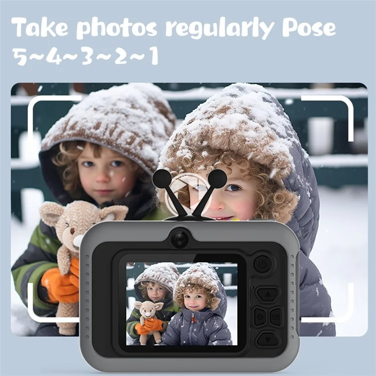 Q2 Kids Camera Toy Cartoon Snail Shaped Children Photo Video Recorder with 32G Memory Card - Grey