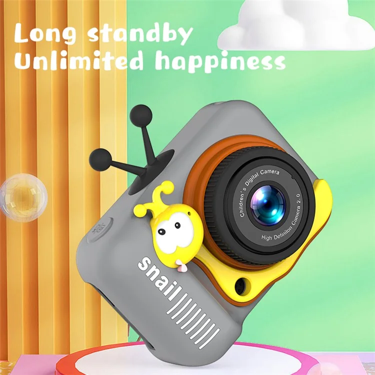 Q2 Kids Camera Toy Cartoon Snail Shaped Children Photo Video Recorder with 32G Memory Card - Grey