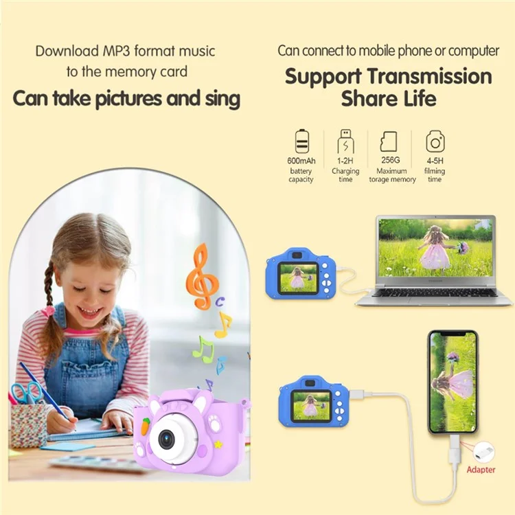 x11s Cartoon Rabbit Shaped Kids Camera Toy Children Photo Video Recorder with 32G Memory Card - Blau
