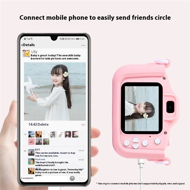 Y20 Cartoon Children Camera Kids Educational Toy Birthday Gift for Kids Toddlers - Pink