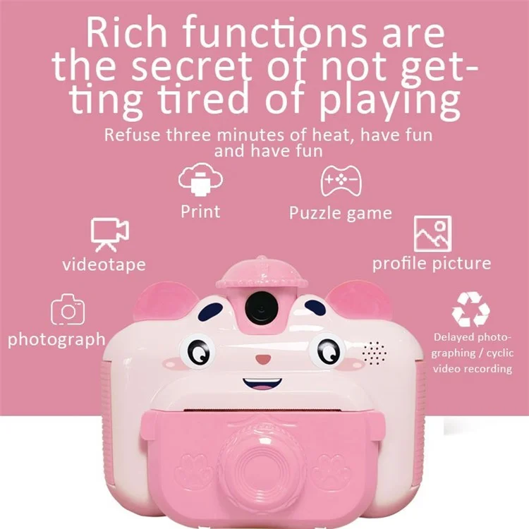 Bulk Buy V12 2,4 Zoll Bildschirm HD Kids Instant Camera Thermal Printing Camera Toy mit Print Paper - Pink