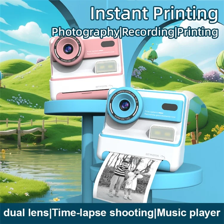 D101 2,4-zoll-hd-bildschirm Dual Lens Kids Instant Kamera Photo Thermaldrucker - Blau