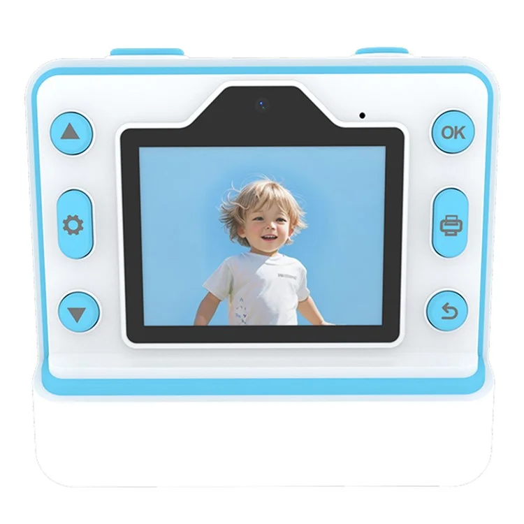 D101 2.4-inch HD Screen Dual Lens Kids Instant Camera Photo Thermal Printer with 32G Memory Card + Card Reader - Blue