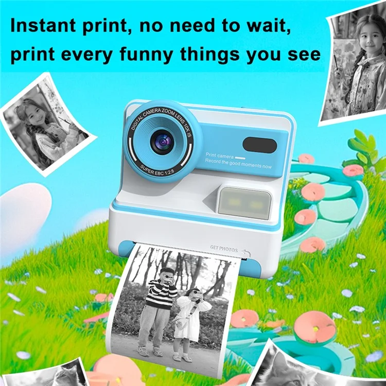 D101 2.4-inch HD Screen Dual Lens Kids Instant Camera Photo Thermal Printer with 32G Memory Card + Card Reader - Blue