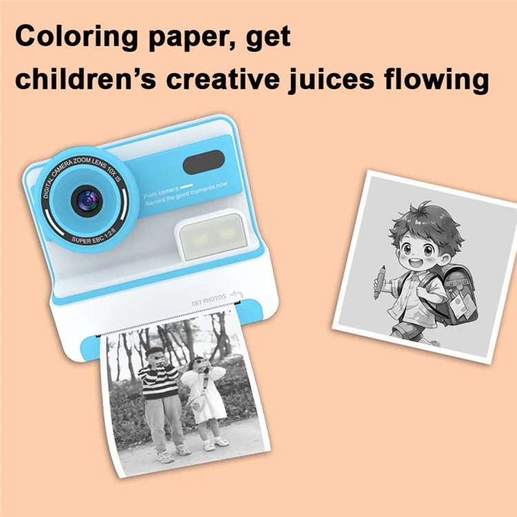 D101 2.4-inch HD Screen Dual Lens Kids Instant Camera Photo Thermal Printer with 32G Memory Card + Card Reader - Blue