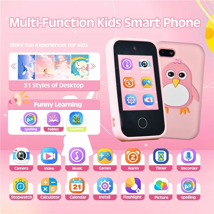 S5 Mobile Shape Kids Camera de 2.8 Pulgadas IPS Touch Screen Camera de Doble Cámara - Rosa