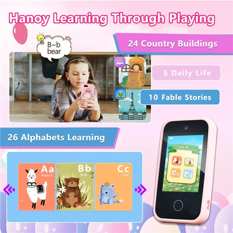 S5 Mobile Shape Kids Camera de 2.8 Pulgadas IPS Touch Screen Camera de Doble Cámara - Rosa