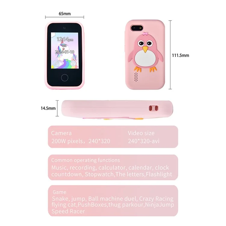 S5 Mobile Shape Kids Camera de 2.8 Pulgadas IPS Touch Screen Camera de Doble Cámara - Rosa