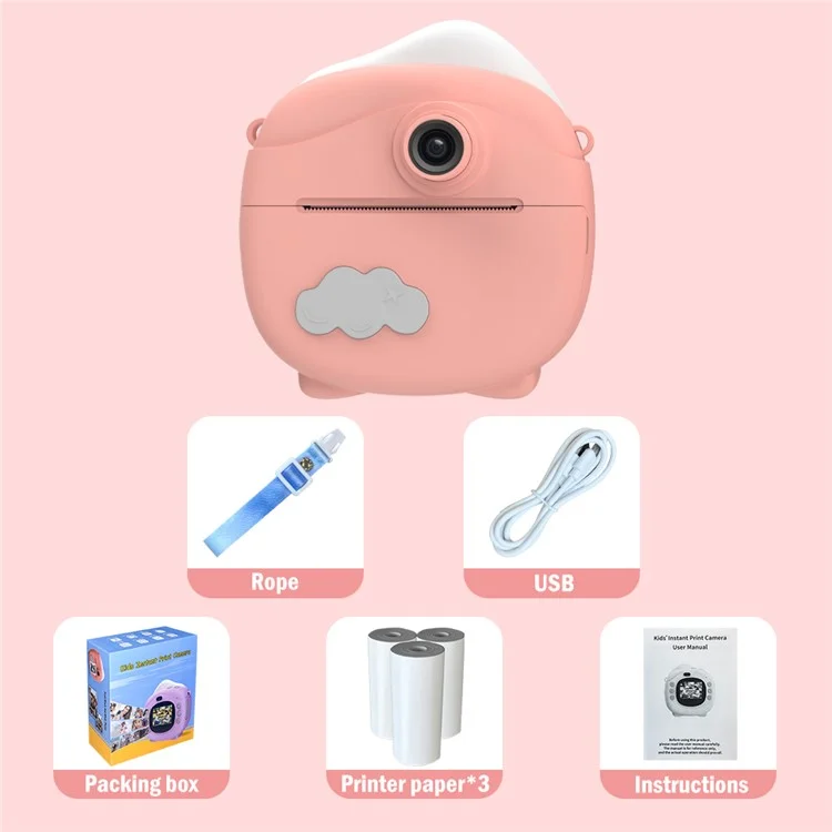 D10 2.0 Pulgadas IPS Screen Kids Cámara Instantánea Impresión de Cámara Digital 1080p Juguete Con Papel de Impresión - Rosa