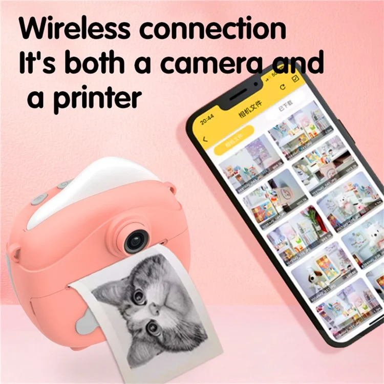 D10 2.0 Pulgadas IPS Screen Kids Cámara Instantánea Impresión de Cámara Digital 1080p Juguete Con Papel de Impresión - Rosa