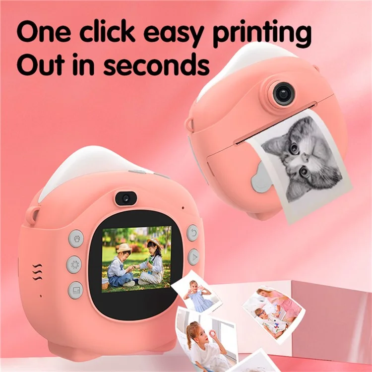 D10 2.0 Pulgadas IPS Screen Kids Cámara Instantánea Impresión de Cámara Digital 1080p Juguete Con Papel de Impresión - Rosa