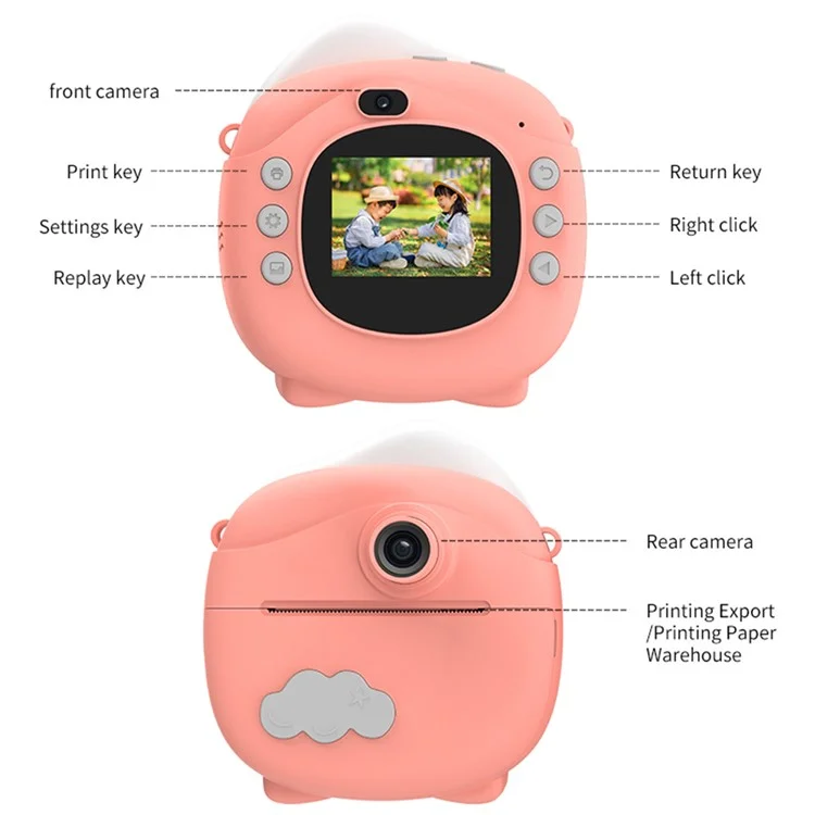 D10 2.0 Pulgadas IPS Screen Kids Cámara Instantánea Impresión de Cámara Digital 1080p Juguete Con Papel de Impresión - Rosa