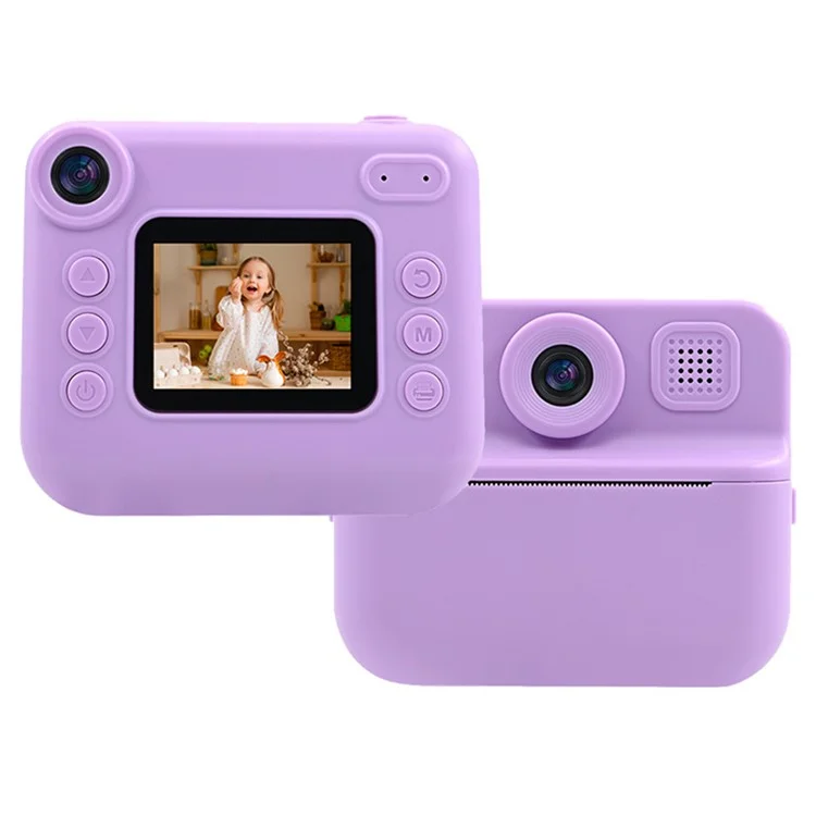 KDC-030D 2.0-inch Mini Kids Instant Camera HD Dual Lens Digital Camera Photo Printer with 32G TF Card + Card Reader - Purple