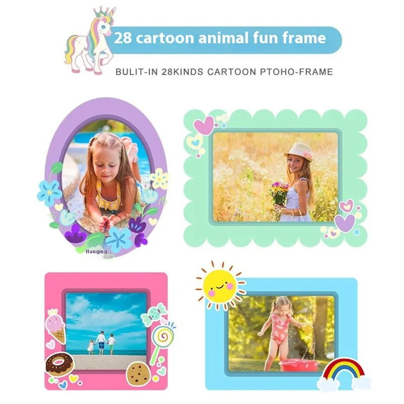 H8 Cartoon Design Building Block Toy 2.4-inch IPS Screen Camera Kids Dual Lens Digital Camera - Pink Horse