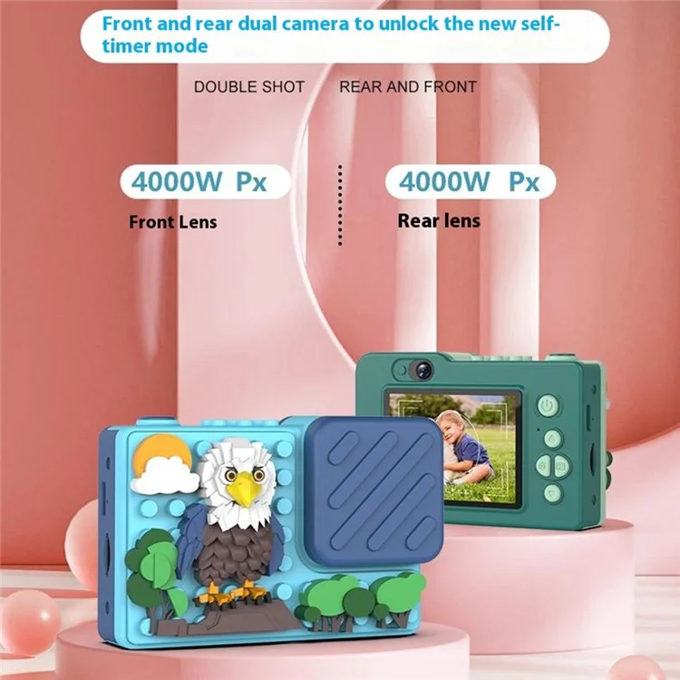 H5 Eagle Design Building Building Building Toy Touch da 2,4 Pollici Screen Camera Digitale Camera Doppia Lente Con 32G TF Card + Card Reader - Verde