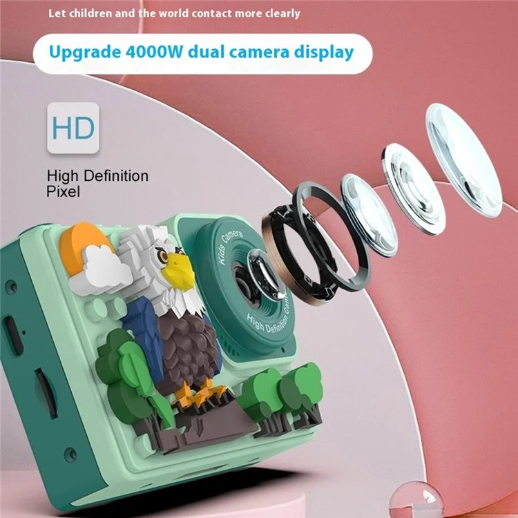 H5 Eagle Design Building Building Building Toy Touch da 2,4 Pollici Screen Camera Digitale Camera Doppia Lente Con 32G TF Card + Card Reader - Verde