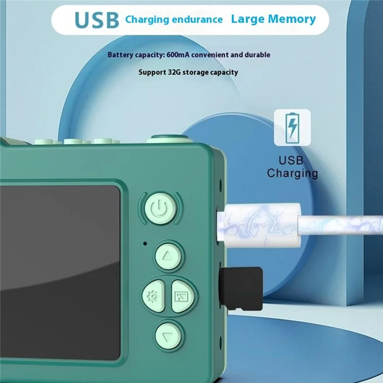 H5 Eagle Design Building Building Building Toy Touch da 2,4 Pollici Screen Camera Digitale Camera Doppia Lente Con 32G TF Card + Card Reader - Verde