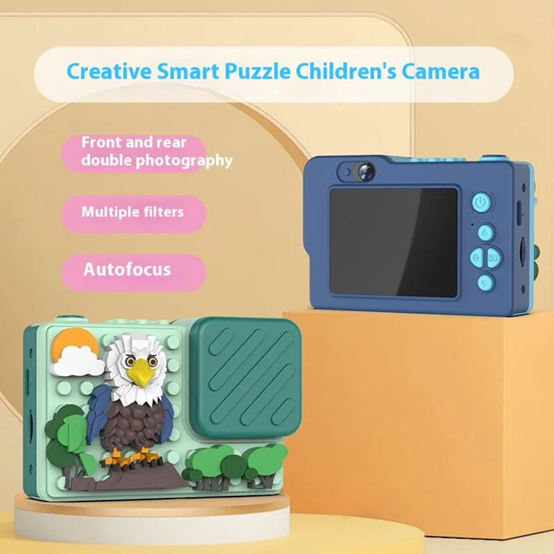 H5 Eagle Design Building Building Block Toy da 2,4 Pollici Screen Screen Digital Camera Dual Lens Camera - Verde