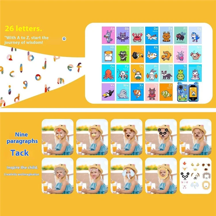 Игрушечный телефон для детей Z10S с сенсорным экраном 2,8 дюйма, камерой с двумя объективами, будильником и видеорегистратором - зеленый