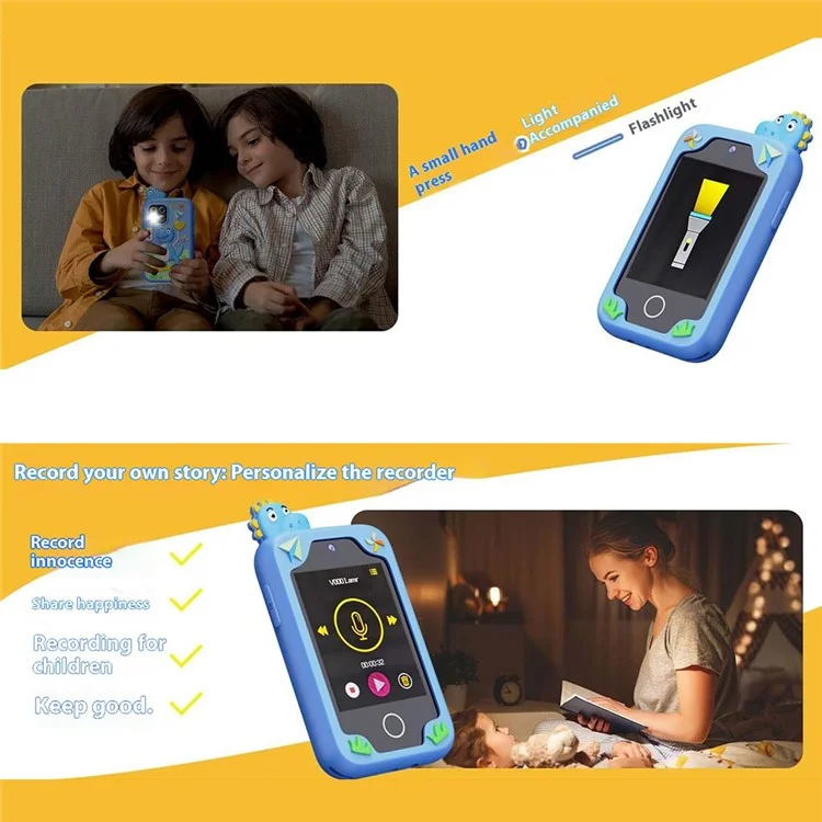Игрушечный телефон для детей Z10S с сенсорным экраном 2,8 дюйма, камерой с двумя объективами, будильником и видеорегистратором - зеленый